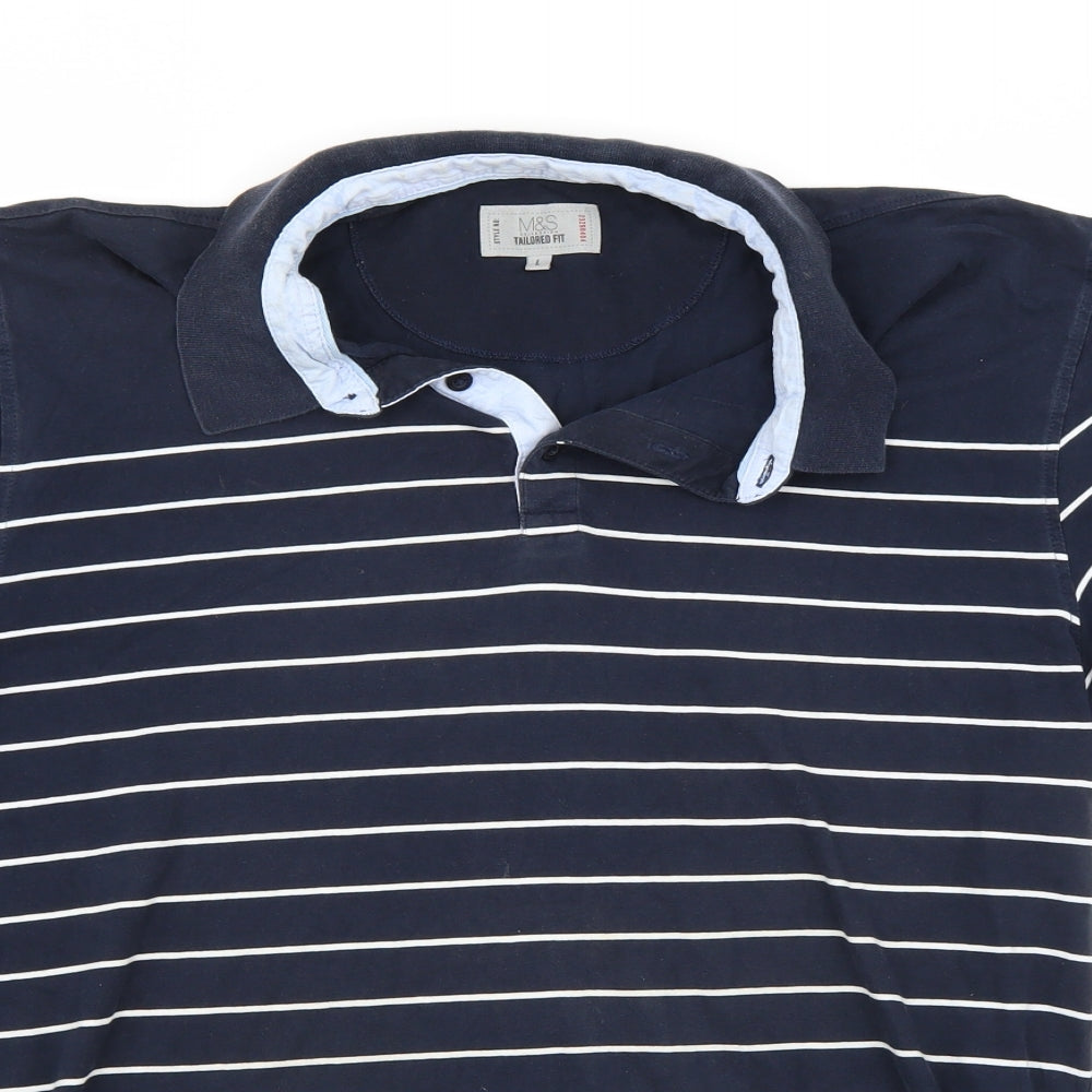 Marks and Spencer Mens Blue Striped   Polo Size L