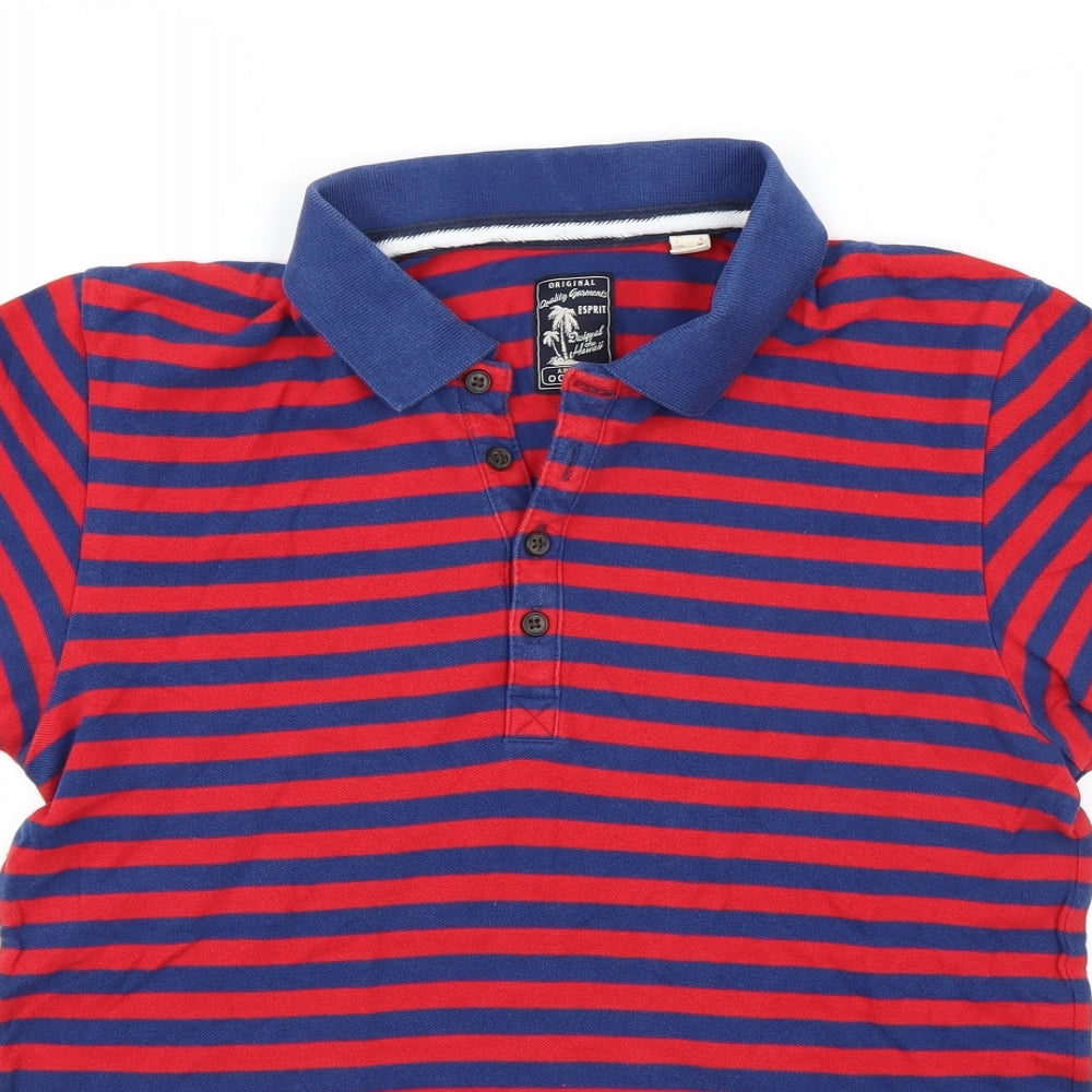 Espirit Mens Red Striped   Polo Size M