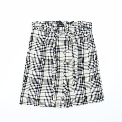 Newlook Womens White Check  A-Line Skirt Size 8