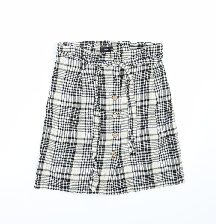 Newlook Womens White Check A-Line Skirt Size 8