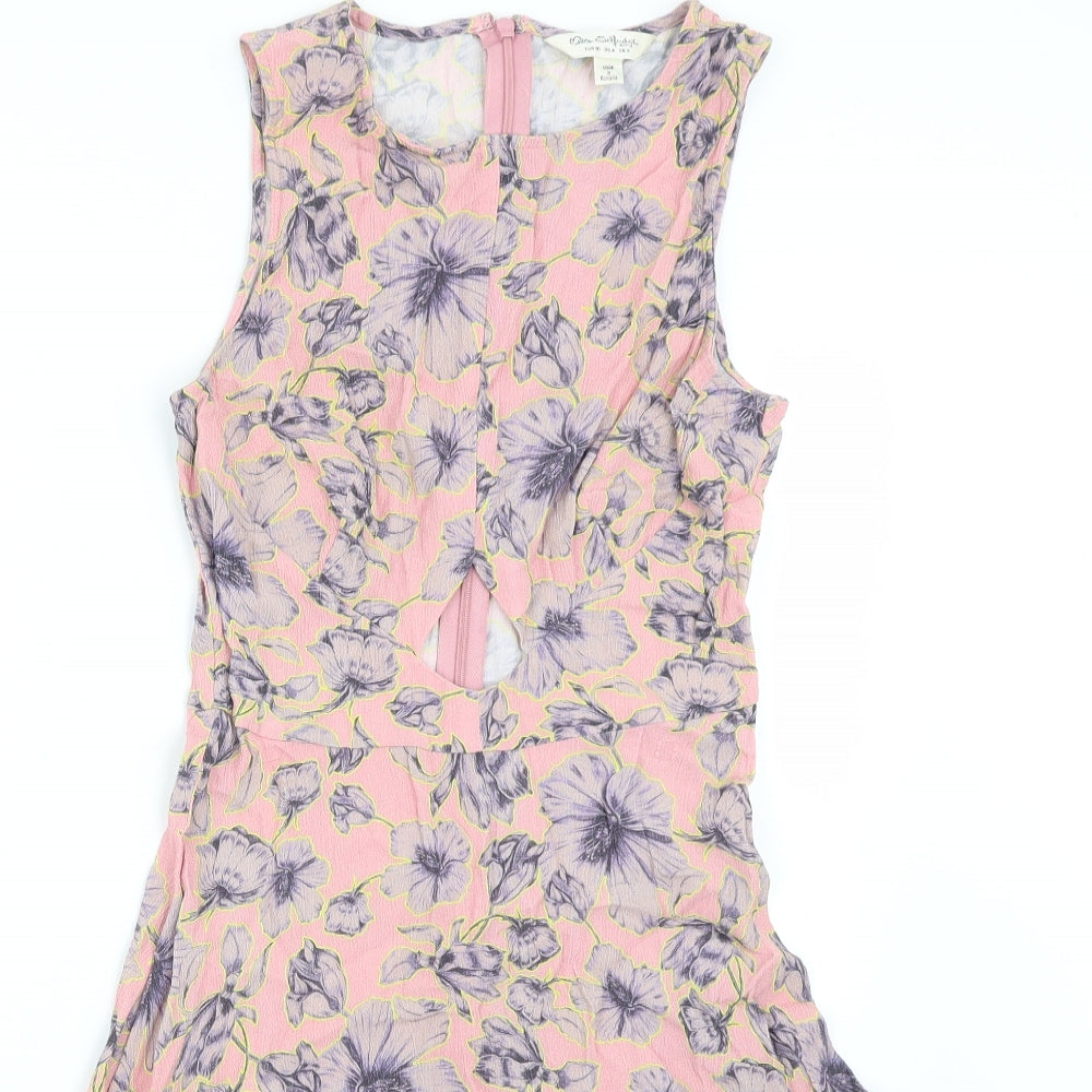 Miss Selfridge Womens Pink Floral  A-Line  Size 8