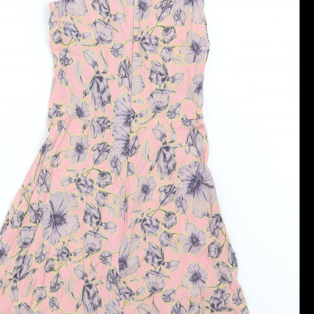 Miss Selfridge Womens Pink Floral  A-Line  Size 8