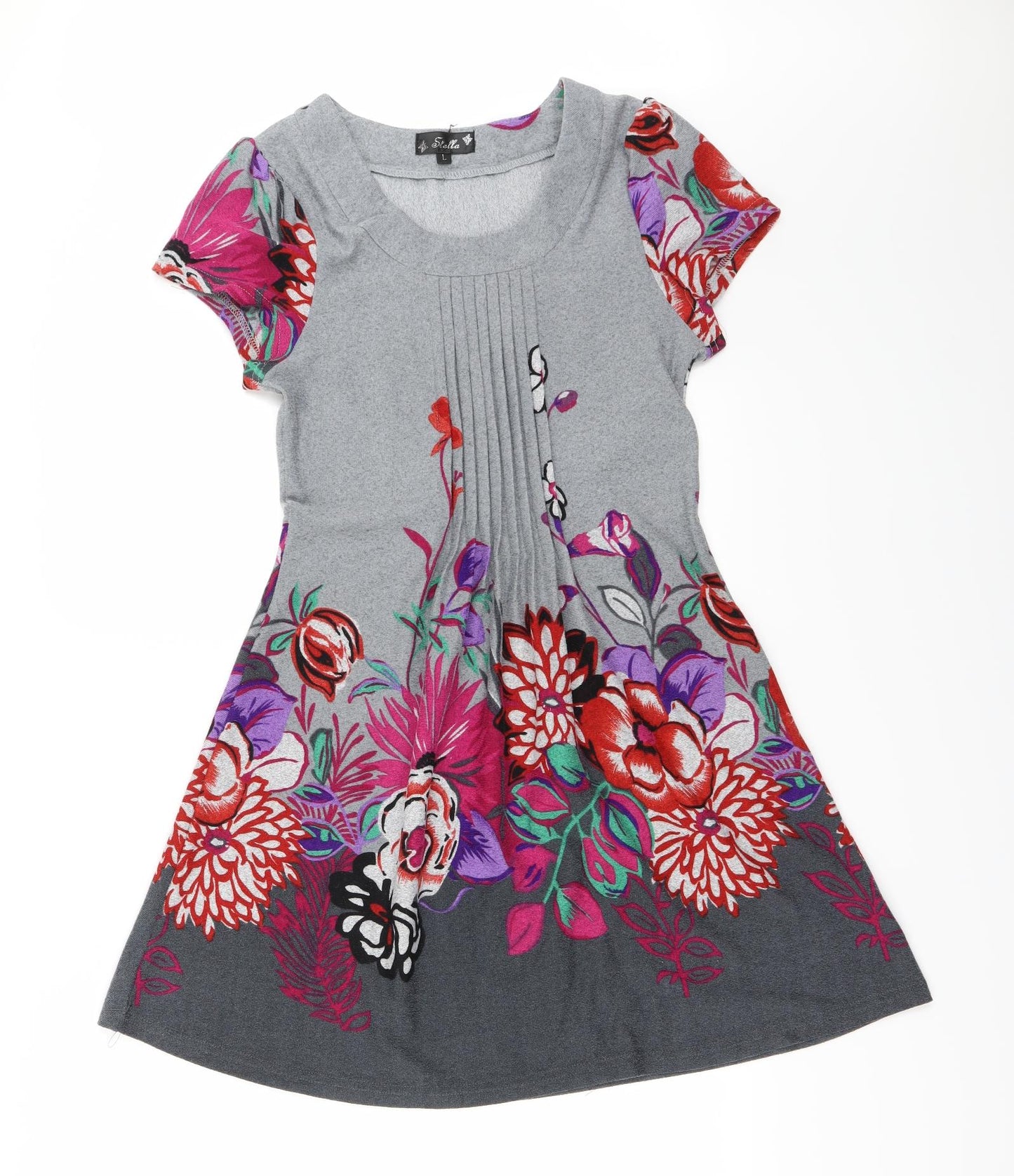 Stella Womens Grey Floral  Fit & Flare  Size L