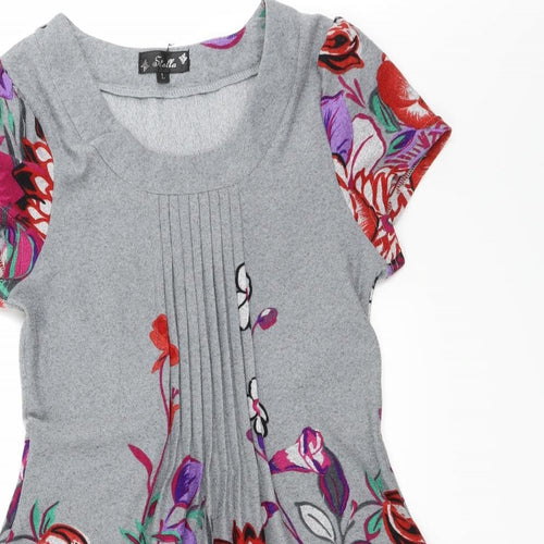 Stella Womens Grey Floral  Fit & Flare  Size L