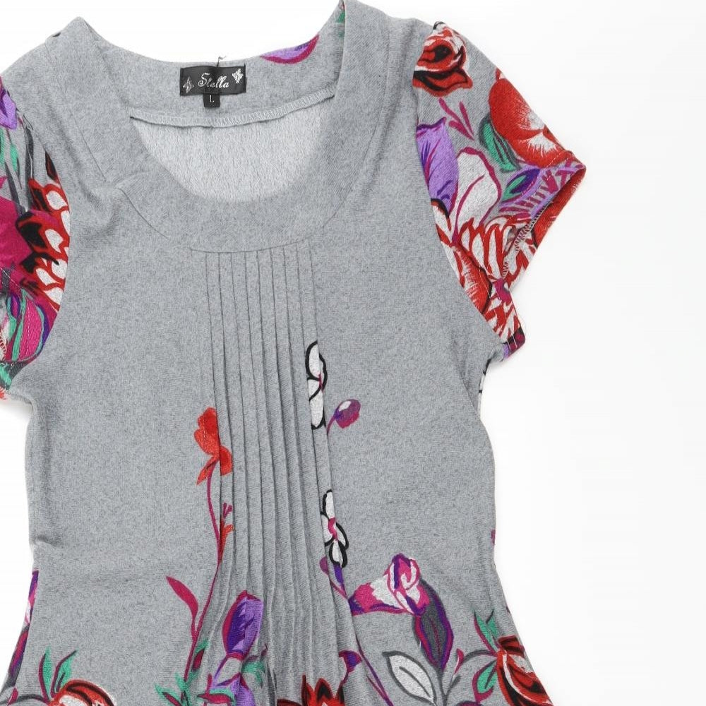 Stella Womens Grey Floral  Fit & Flare  Size L