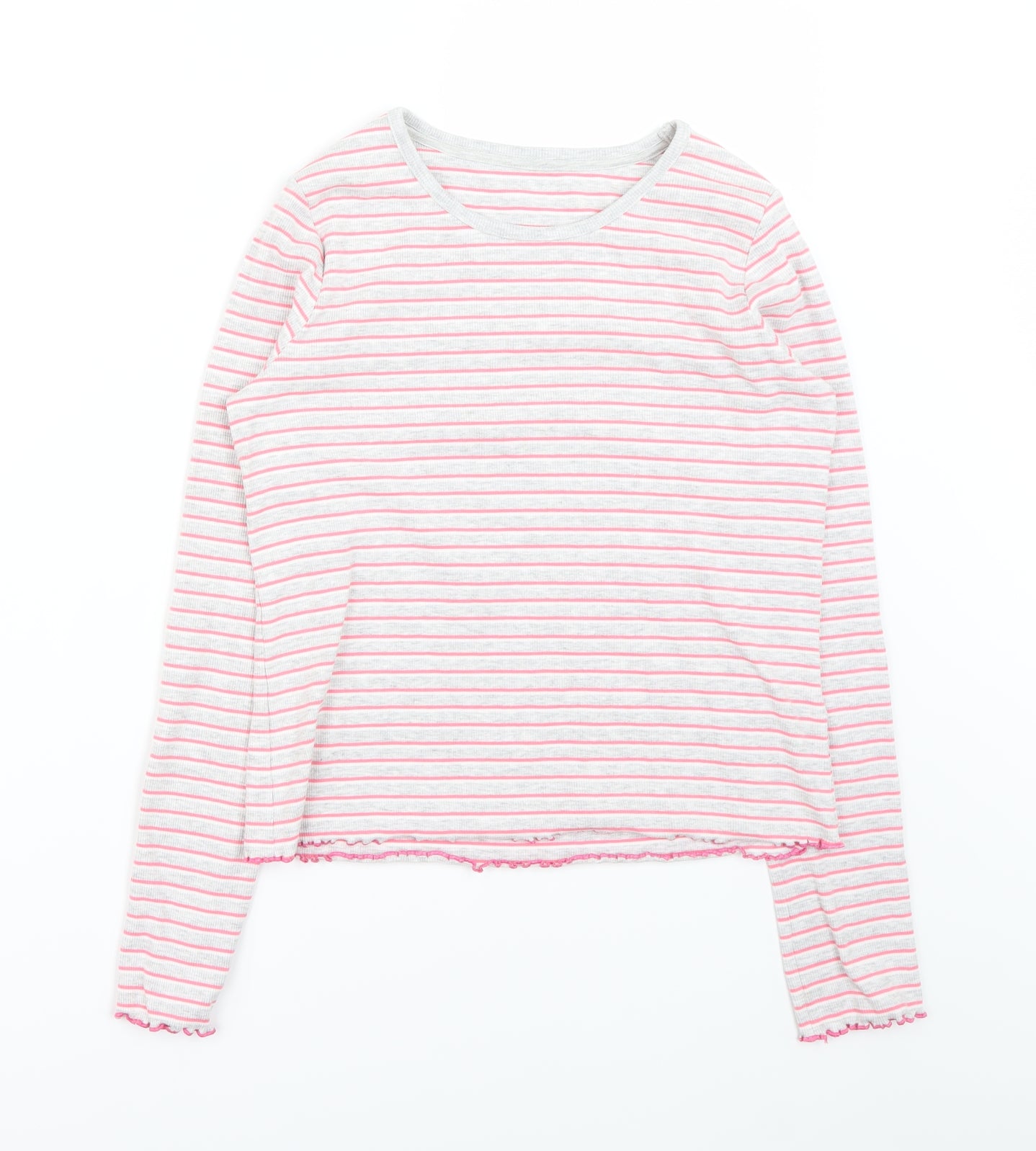 Marks and Spencer Girls Grey Striped  Basic T-Shirt Size 12-13 Years