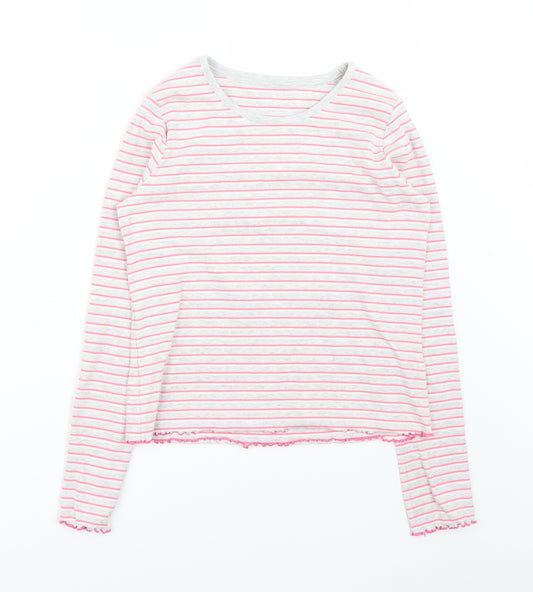 Front view of Marks & Spencer girls’ grey striped basic t-shirt, size 12-13, years