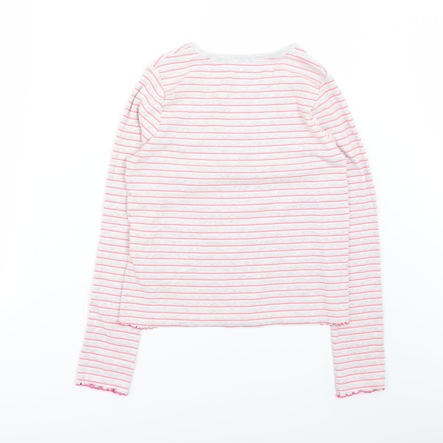 Marks and Spencer Girls Grey Striped  Basic T-Shirt Size 12-13 Years