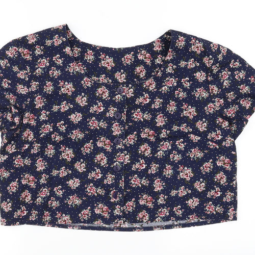Nightingales Womens Blue Floral  Basic Button-Up Size 16