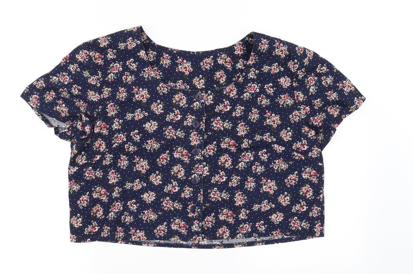 Nightingales Womens Blue Floral  Basic Button-Up Size 16