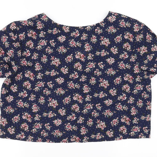 Nightingales Womens Blue Floral  Basic Button-Up Size 16