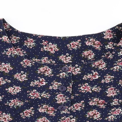 Nightingales Womens Blue Floral  Basic Button-Up Size 16