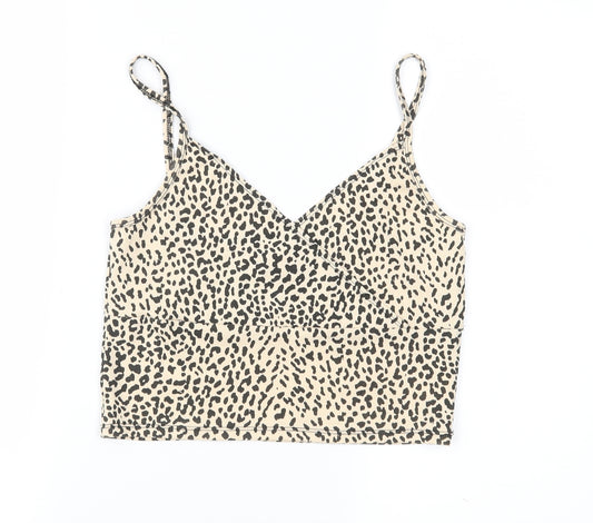 Front view of SHEIN women’s brown animal print jersey camisole blouse, size M