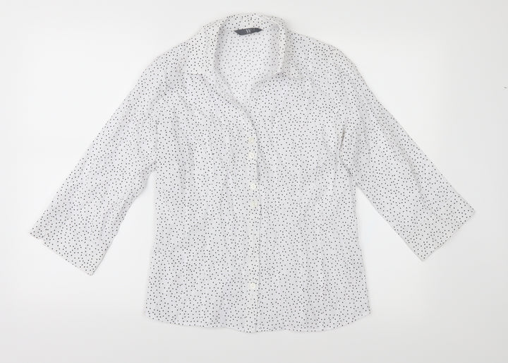 BHS Womens White Polka Dot Basic Button-Up Size 10