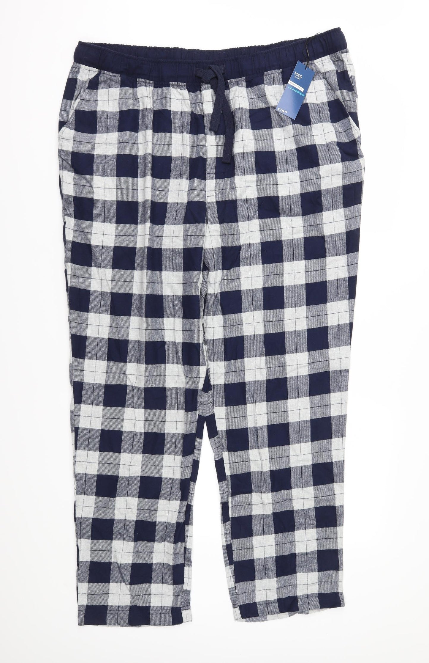 Marks and Spencer Mens Blue Check   Lounge Pants Size 2XL  - Brushed cotton