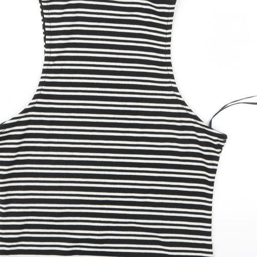 Vera & Lucy Womens Black Striped Jersey Basic T-Shirt Size M