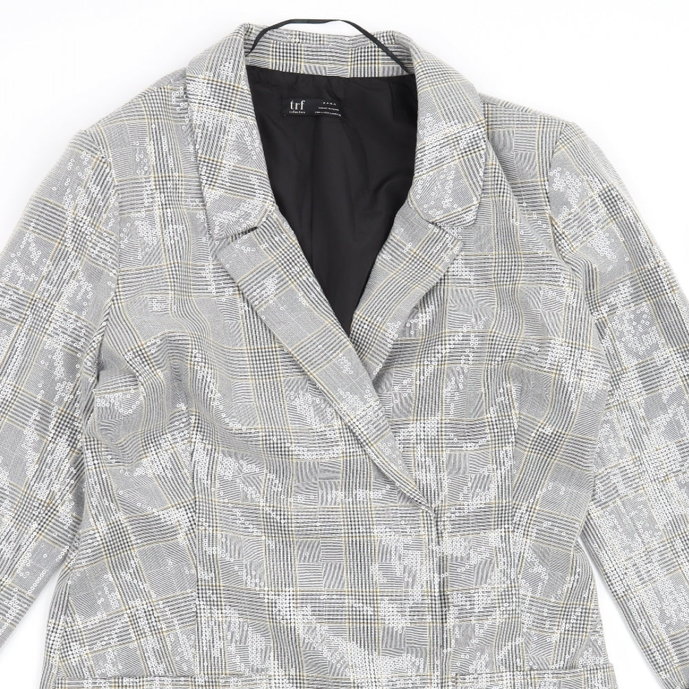 Zara Womens Grey Check  Jacket Blazer Size L
