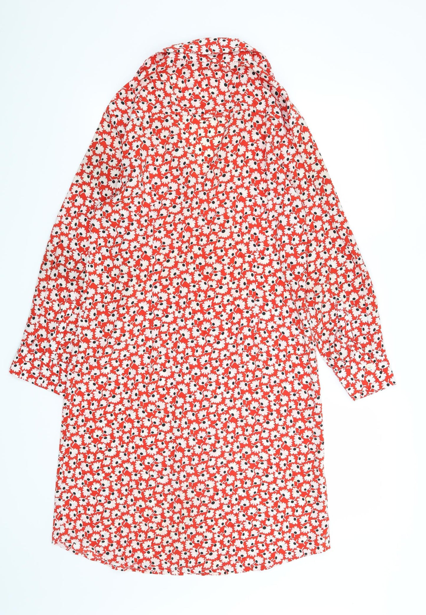 Preworn Womens Red Floral  Shirt Dress  Size M