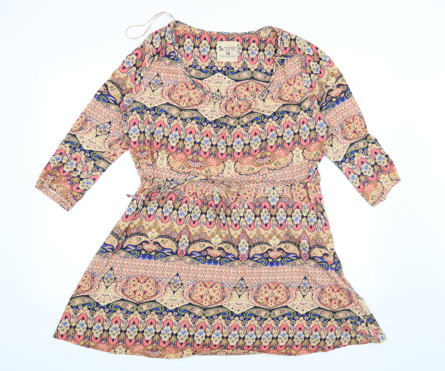 TU Womens Beige Paisley  Tunic Blouse Size 16