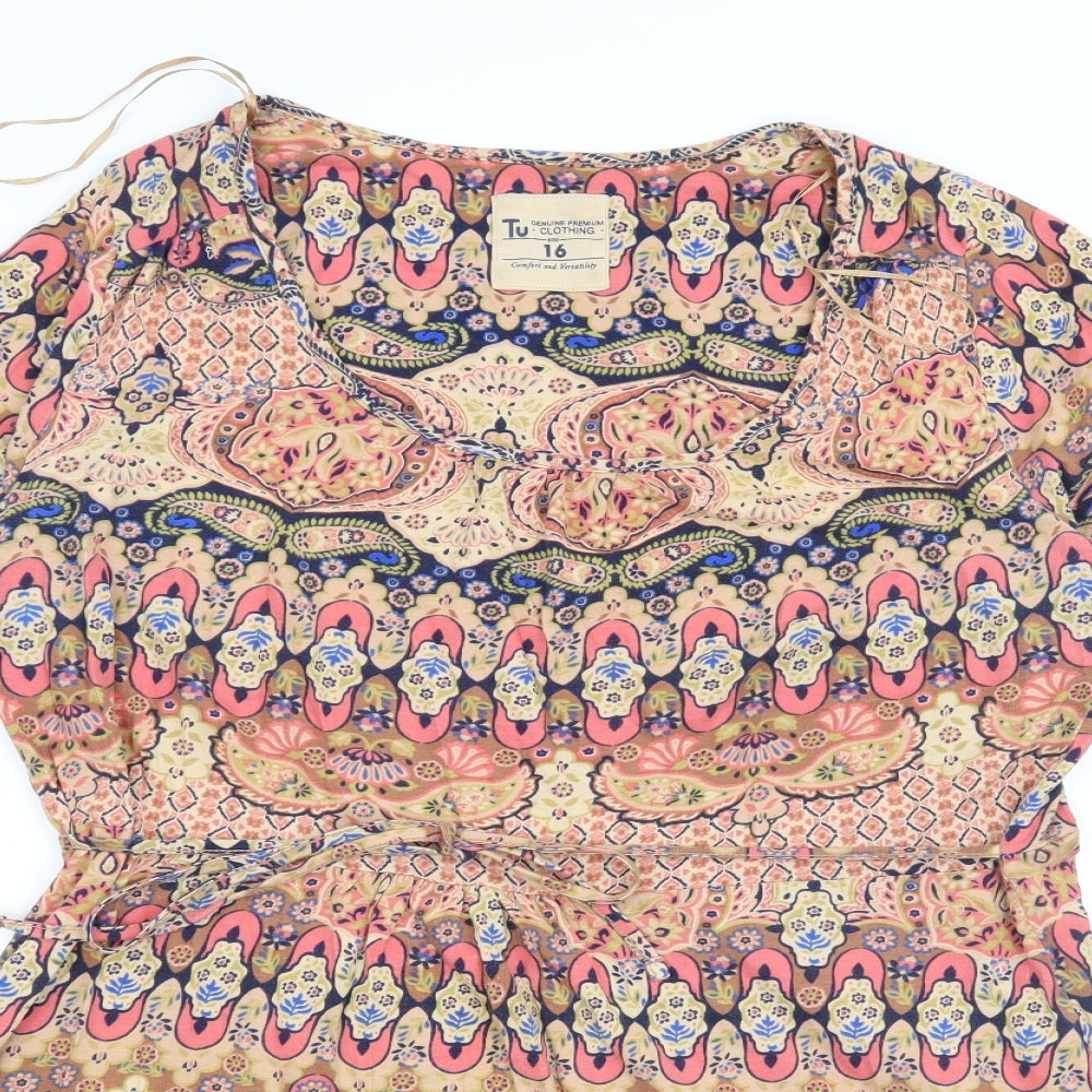 TU Womens Beige Paisley  Tunic Blouse Size 16