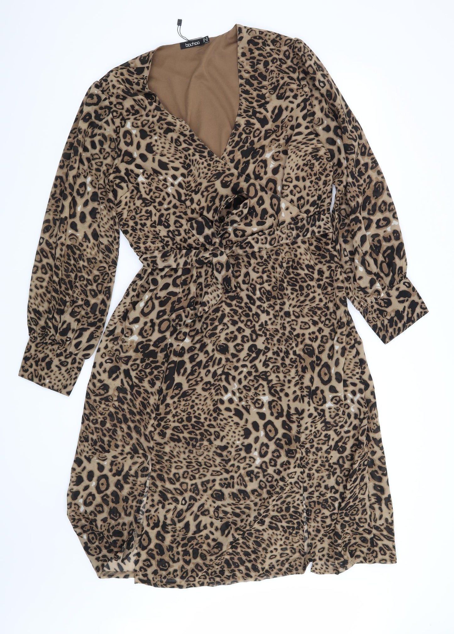 Boohoo Womens Brown Animal Print  Fit & Flare  Size 14