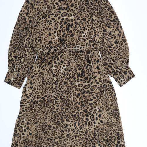 Boohoo Womens Brown Animal Print  Fit & Flare  Size 14