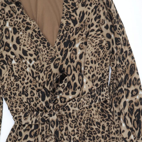 Boohoo Womens Brown Animal Print  Fit & Flare  Size 14