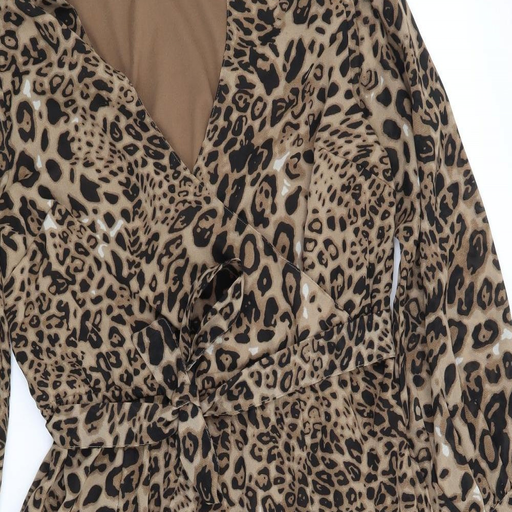 Boohoo Womens Brown Animal Print  Fit & Flare  Size 14