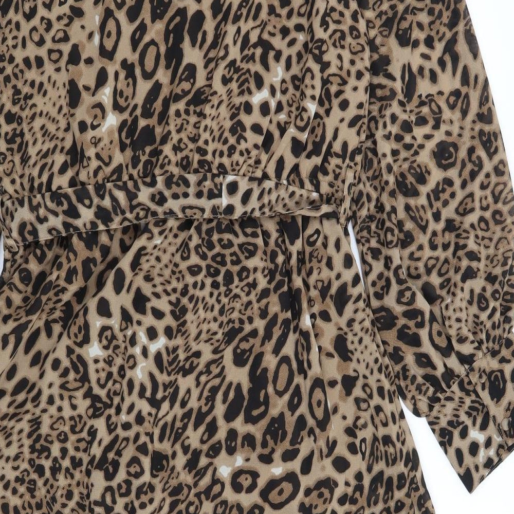 Boohoo Womens Brown Animal Print  Fit & Flare  Size 14