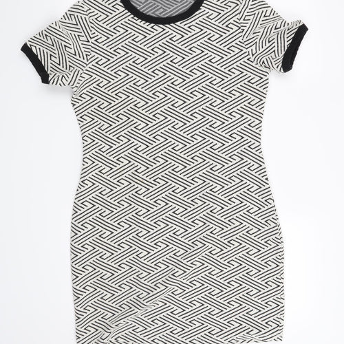 Select Womens White Geometric  T-Shirt Dress  Size 14