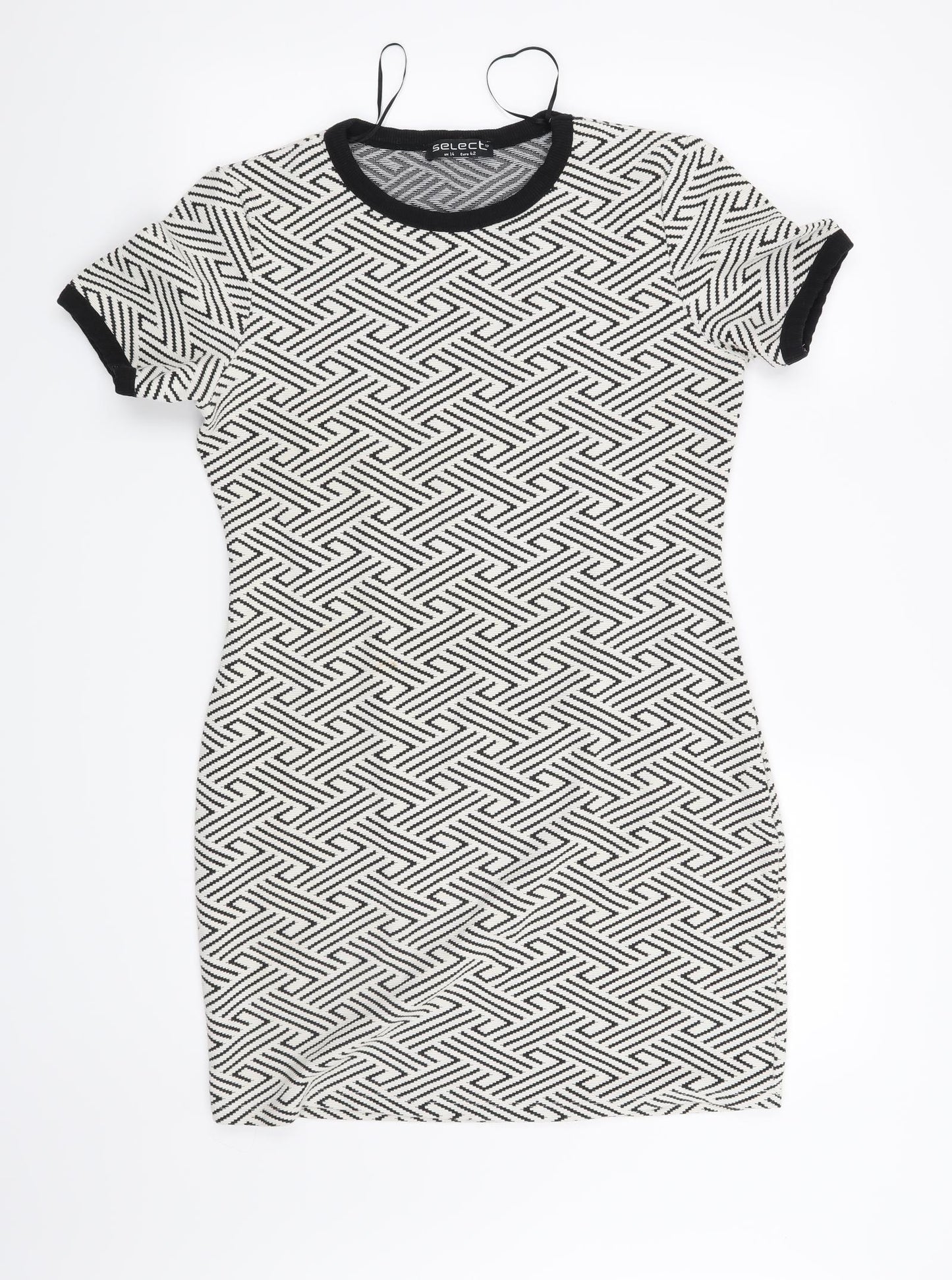 Select Womens White Geometric  T-Shirt Dress  Size 14