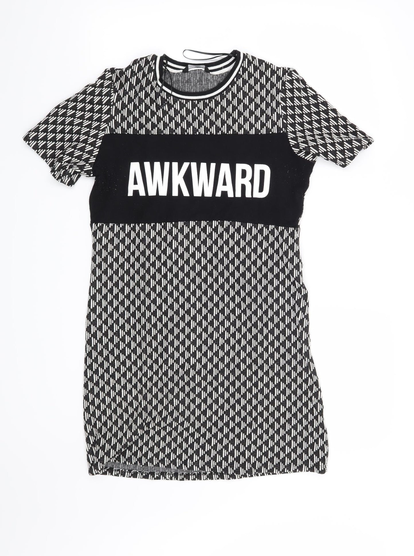 Select Womens Black Geometric  T-Shirt Dress  Size 14  - Awkward
