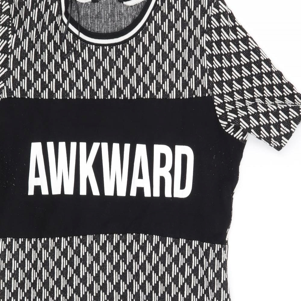 Select Womens Black Geometric  T-Shirt Dress  Size 14  - Awkward