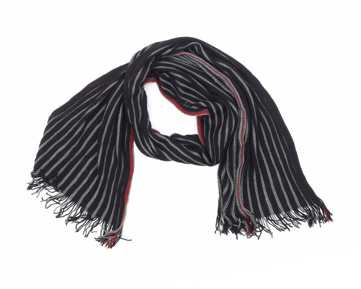 Preworn Mens Black Striped Scarf One Size