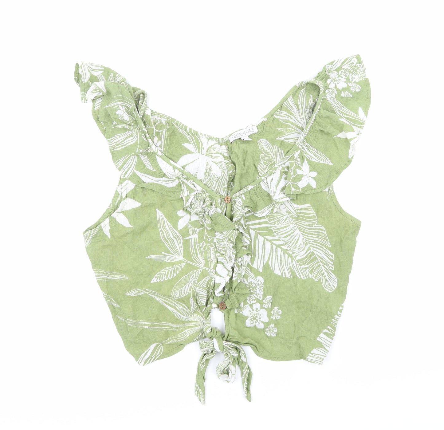 Patrons of Peace Womens Green Floral  Basic Tank Size M