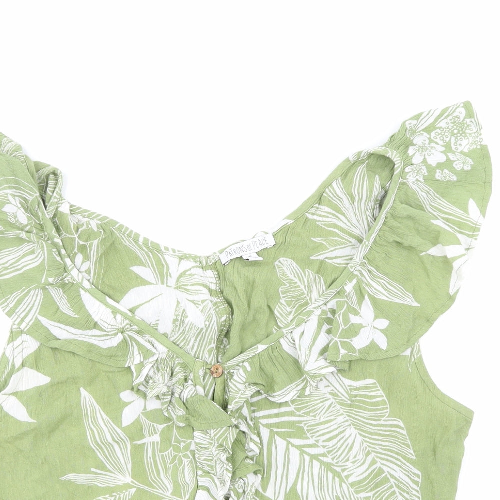 Patrons of Peace Womens Green Floral  Basic Tank Size M
