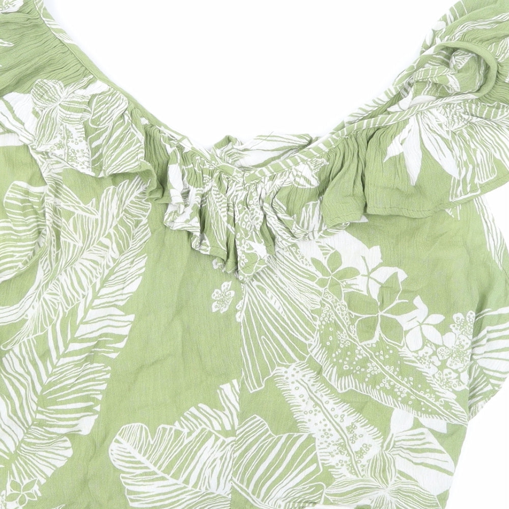 Patrons of Peace Womens Green Floral  Basic Tank Size M