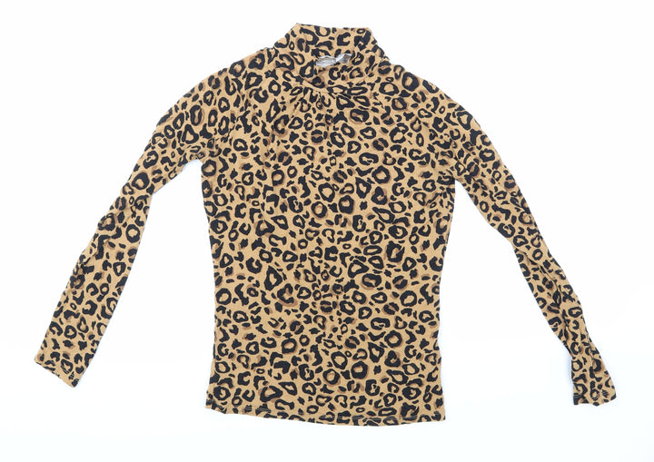 Apricot Womens Brown Animal Print Basic T-Shirt Size 8