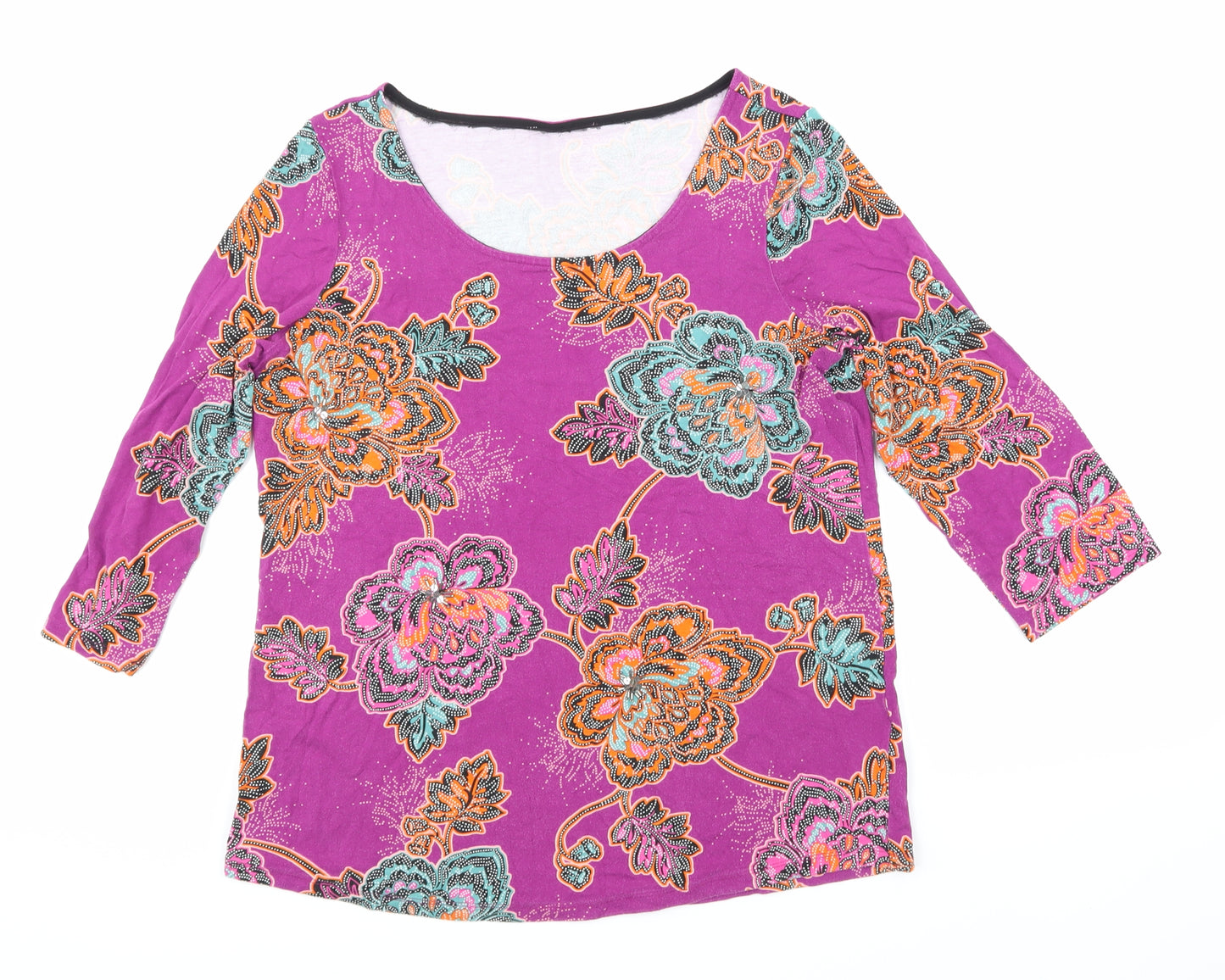 Marks and Spencer Womens Purple Floral  Basic T-Shirt Size 14