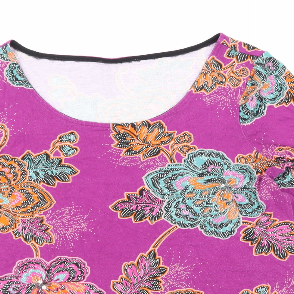 Marks and Spencer Womens Purple Floral  Basic T-Shirt Size 14