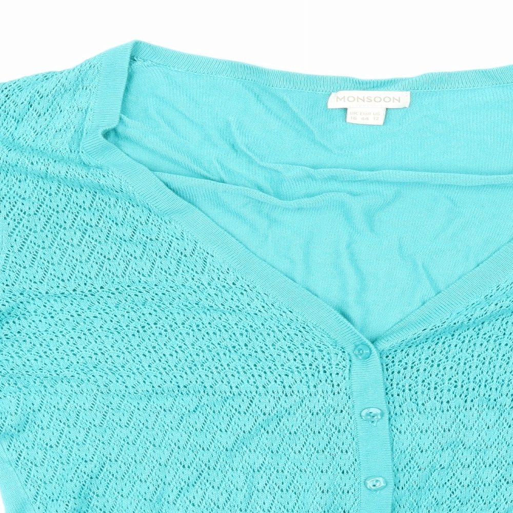Monsoon Womens Blue  Knit Cardigan Jumper Size 16