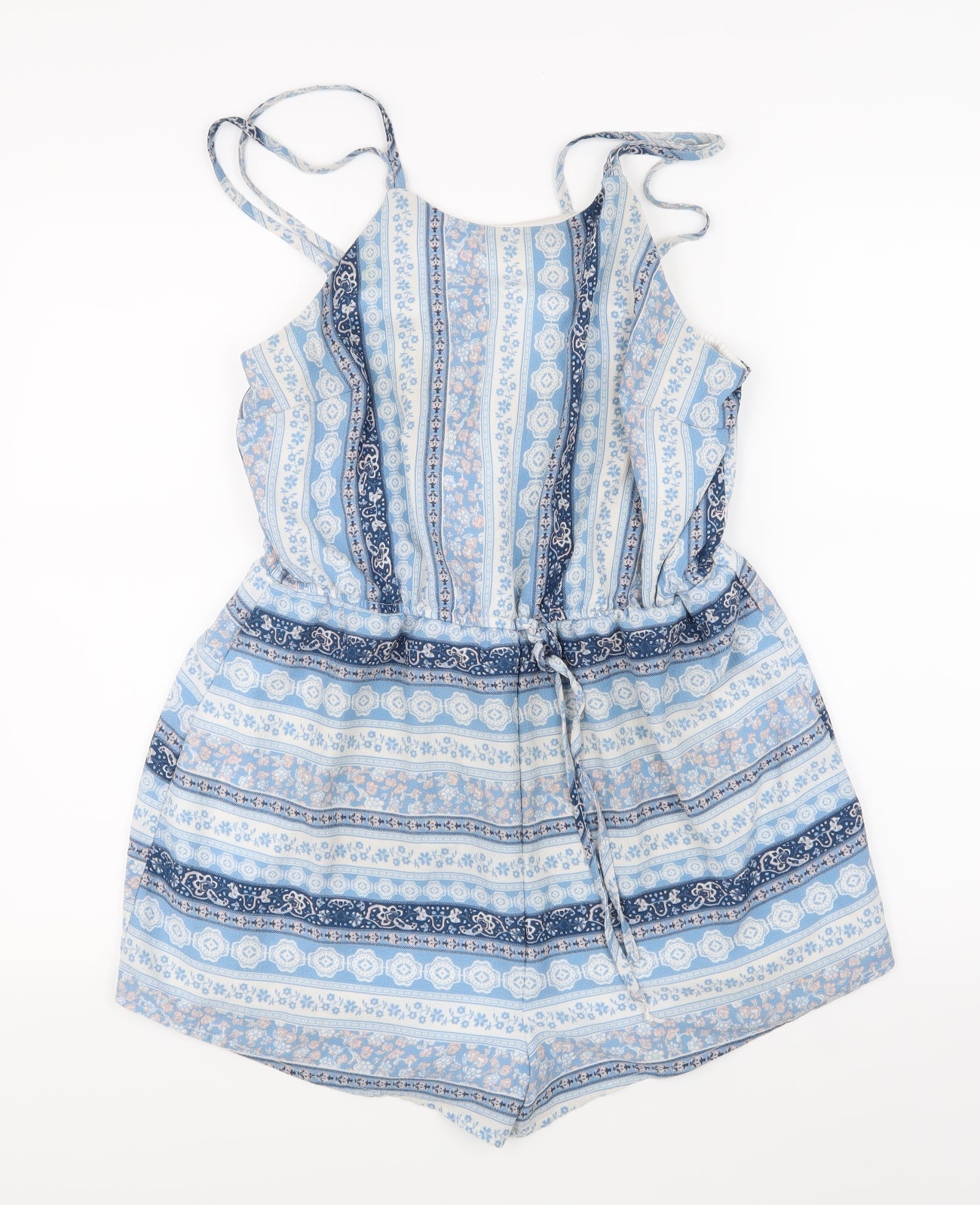Parisian Collection Womens Blue Striped  Playsuit One-Piece Size 14