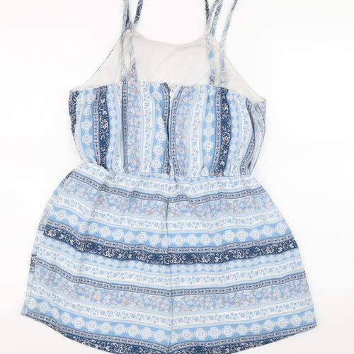 Parisian Collection Womens Blue Striped  Playsuit One-Piece Size 14