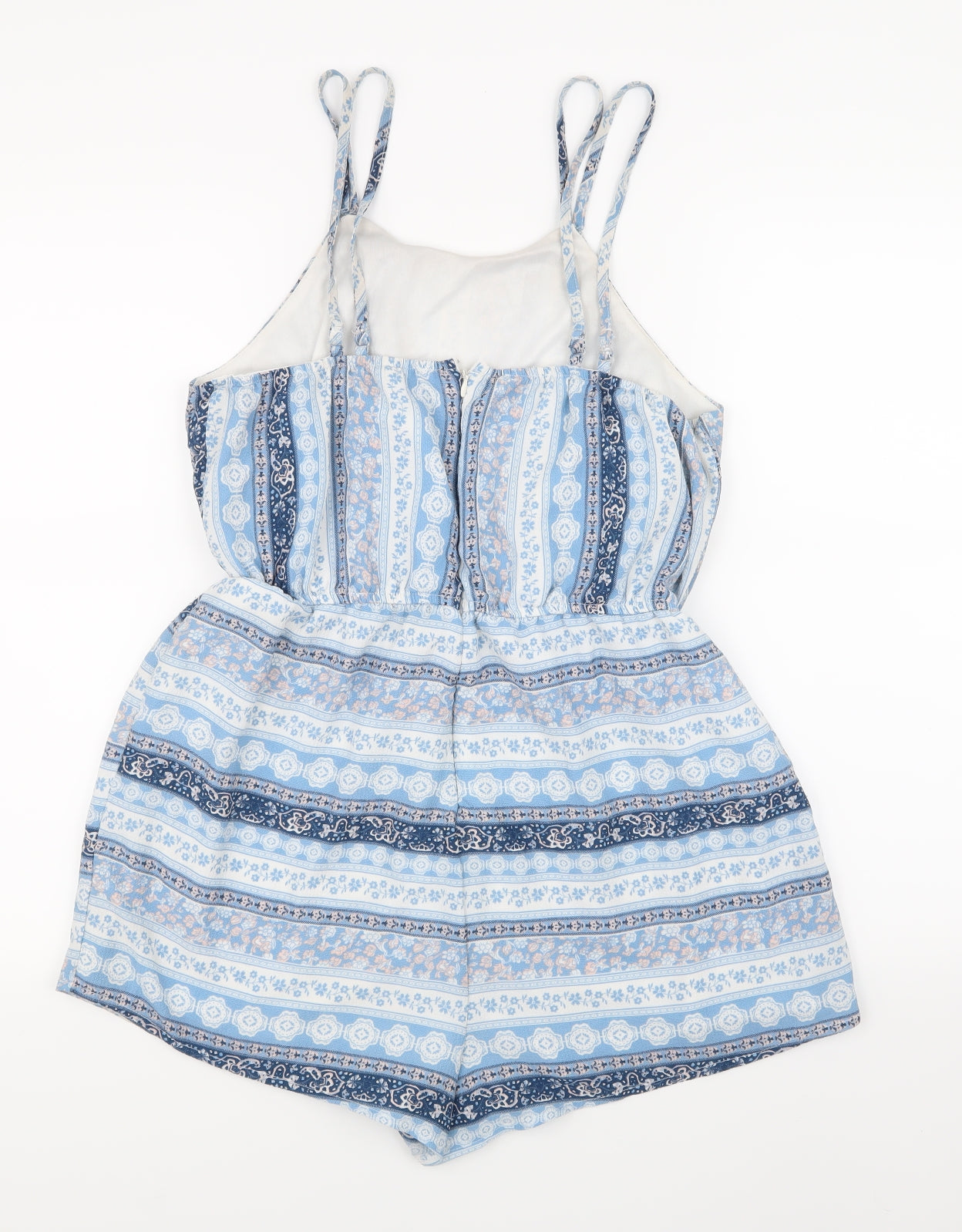 Parisian Collection Womens Blue Striped  Playsuit One-Piece Size 14
