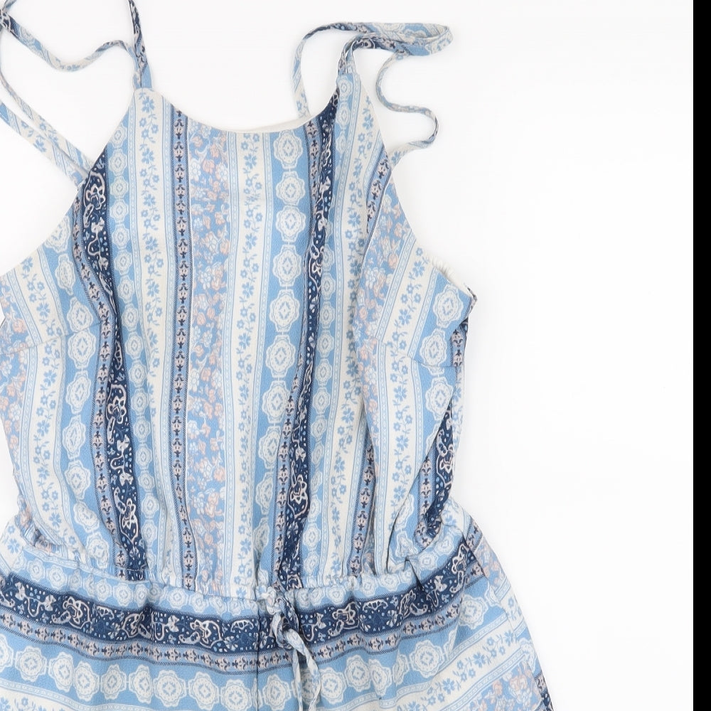 Parisian Collection Womens Blue Striped  Playsuit One-Piece Size 14