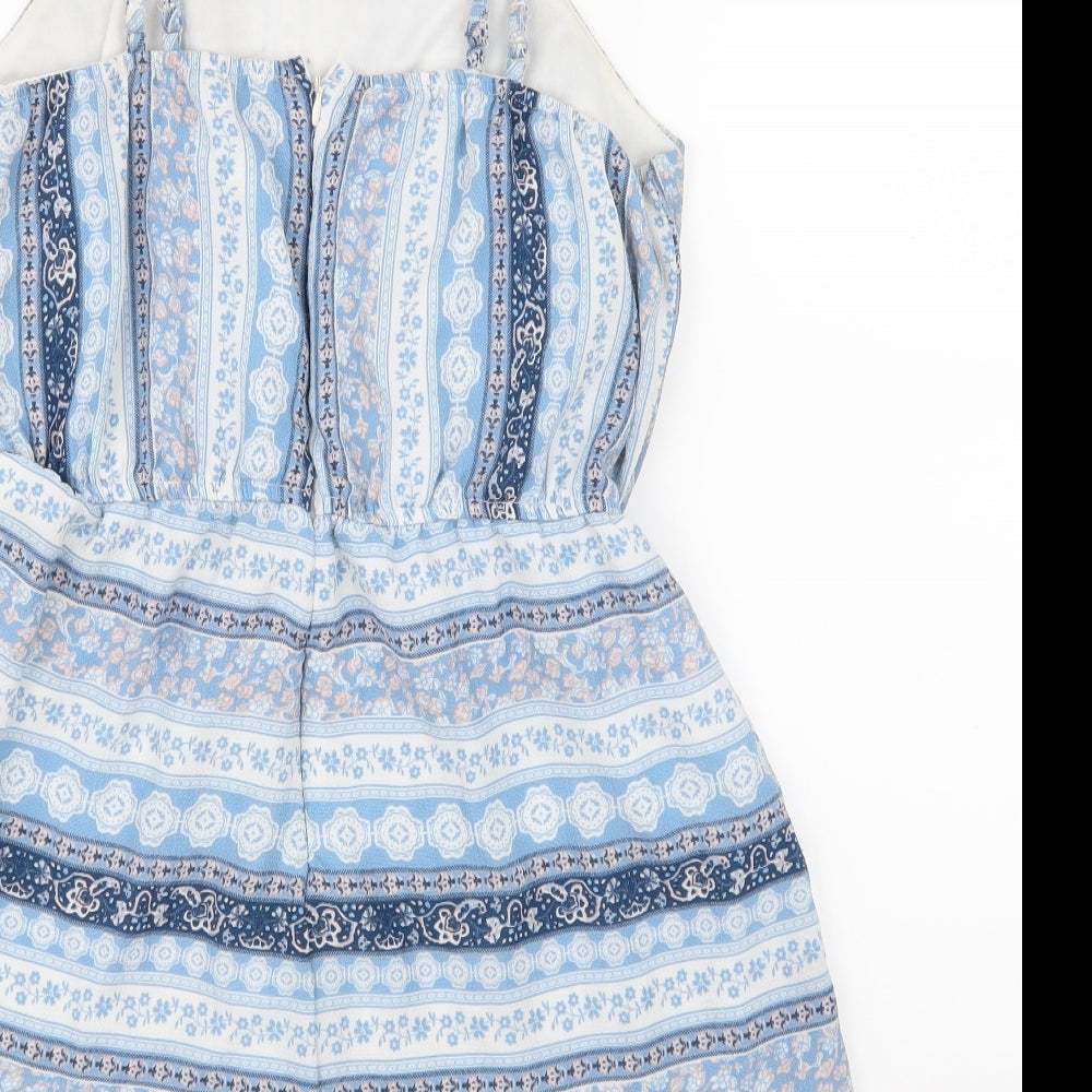 Parisian Collection Womens Blue Striped  Playsuit One-Piece Size 14