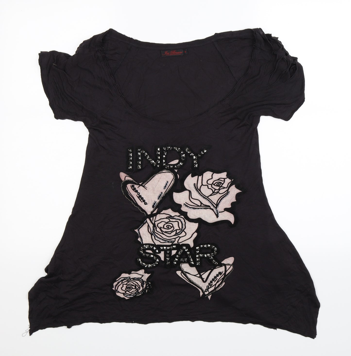 Joe Browns Womens Black Floral  Basic T-Shirt Size 8  - Distressed