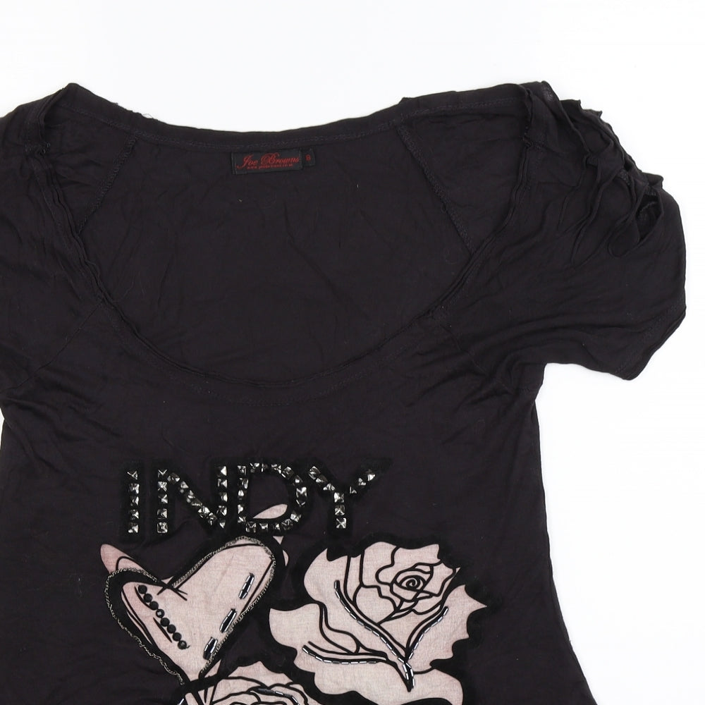 Joe Browns Womens Black Floral  Basic T-Shirt Size 8  - Distressed