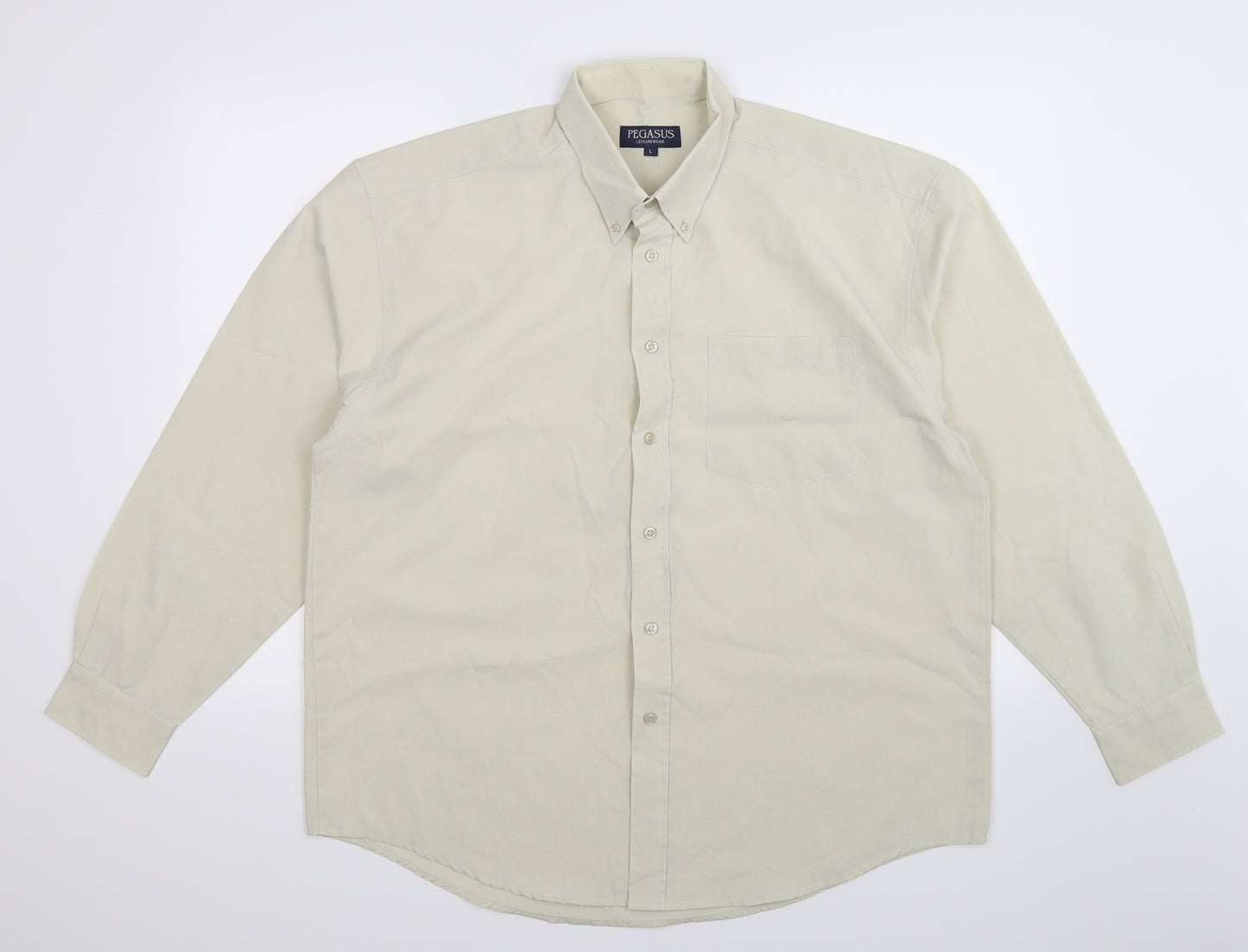 Pegasus Mens Beige    Dress Shirt Size L