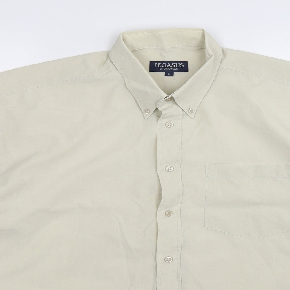 Pegasus Mens Beige    Dress Shirt Size L